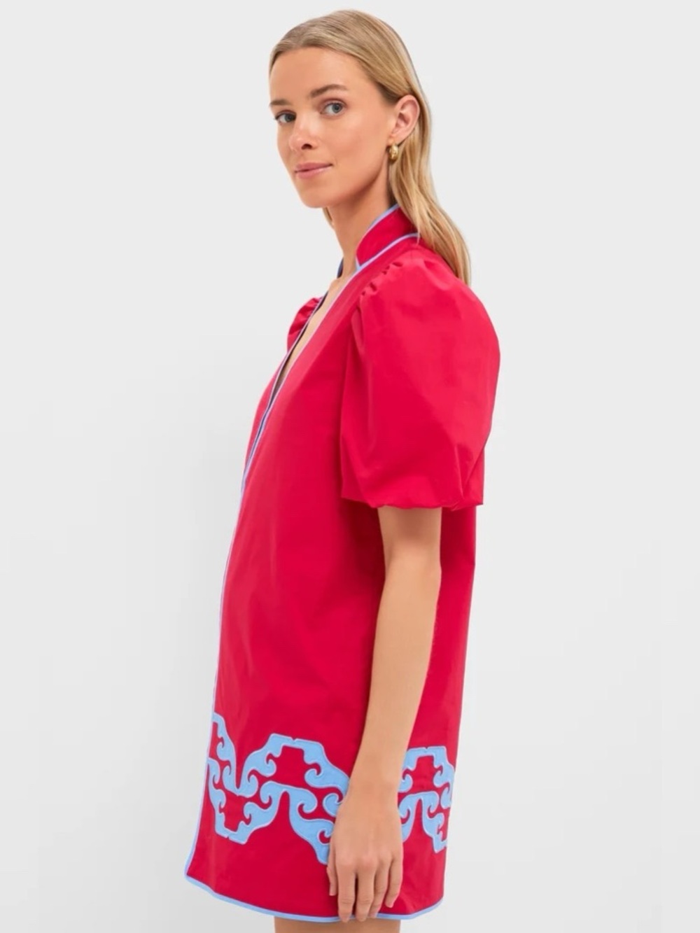 HYACINTH HOUSE Red & Cornflower Blue Embroidered Arem Caftan - Picture 4 of 11